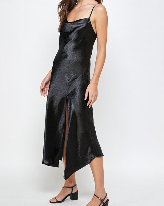 CHARM SATIN BLACK DRESS